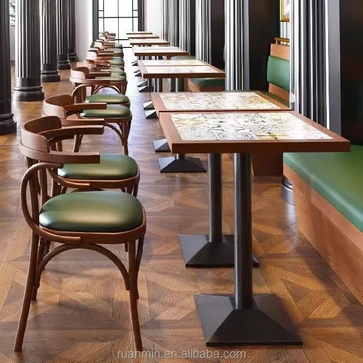 

New Style Restaurant Table and Chair Set for Coffee Shops Fast Food Booth Seating Bench Commercial Furniture