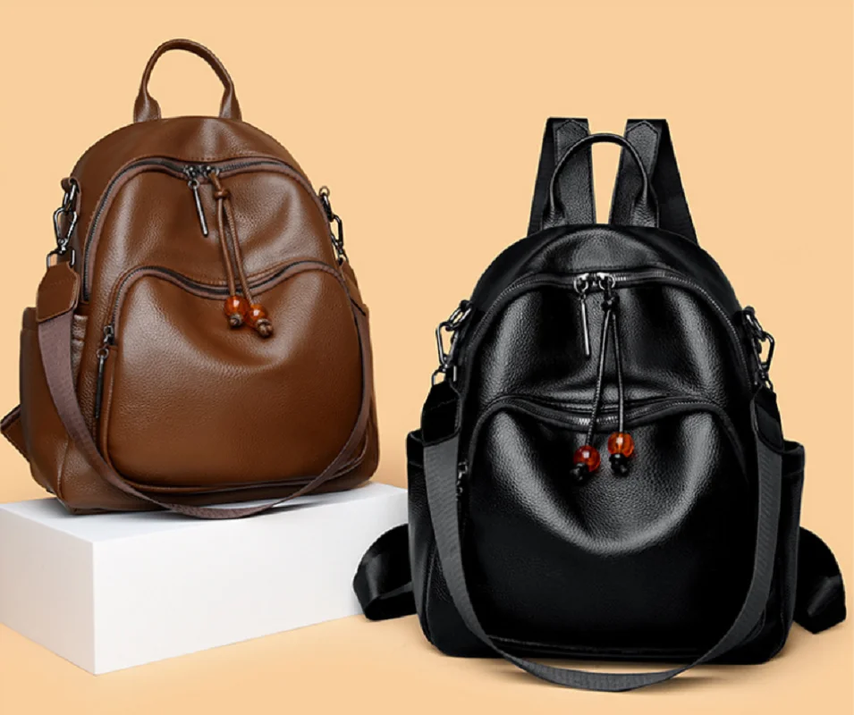 

Luxury Women's Korean Fashion Leather Travel Backpacks High Capacity Shoulder Bags Totes Notebook School Bag Crossbody Bagpack