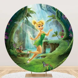 Disney Tinker Bell Fairy Elastic Circle Photo Background Cover Birthday Party Decoration Round Photography Backdrop Studio