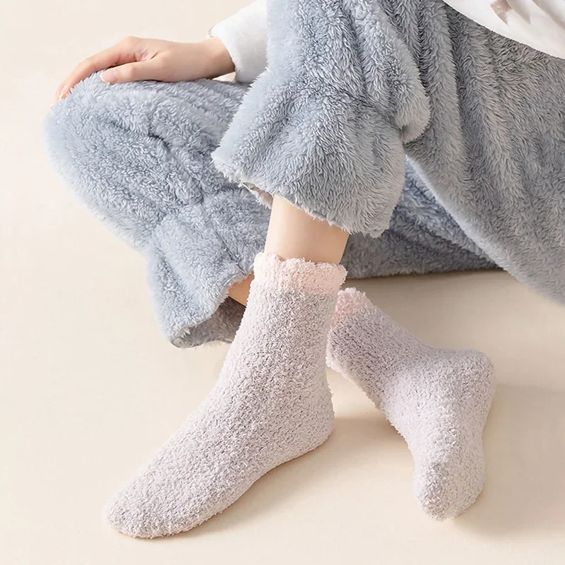 

4 Pairs Thick Women Winter Warm Fuzzy Fluffy Socks Home Slipper Thermal Sleeping Socks Cute Soft Fashion