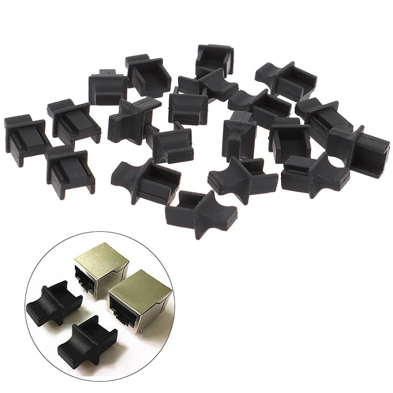 Porta de rede RJ45 Tampa de borracha protetora, Network Connector End Cap, Clean Protection Plug Acessórios, 20pcs por conjunto