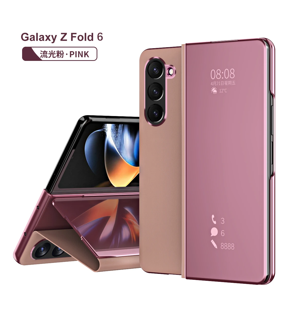 

Smart Flip Case For Samsung Galaxy Z Fold 5 6 Fold4 3 Mirror Plating Plastic PU Leather Kickstand Shockproof Phone Cover Funda