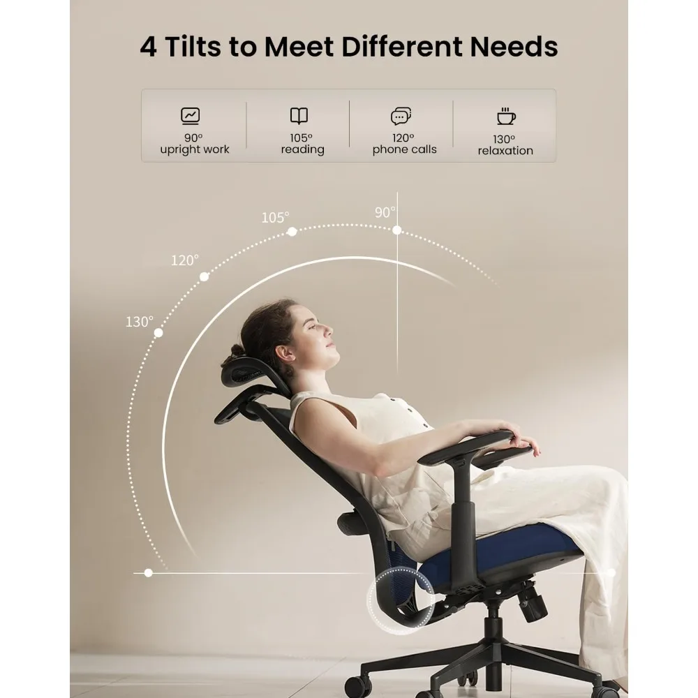 كرسي مكتب مريح ProtoArc - كرسي كمبيوتر شبكي عالي الظهر EC200 مع دعم قطني، ومسند رأس قابل للتعديل ثلاثي الأبعاد ومقعد منزلق