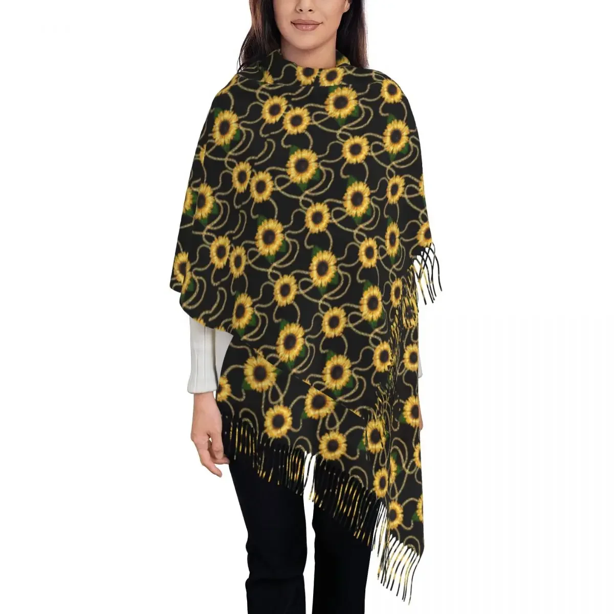 Outdoor Scarf Winter Sunflower Stylish Shawl Wrap Gold Chain Print Custom Bandana Lady Luxury Brand Scarves Wraps