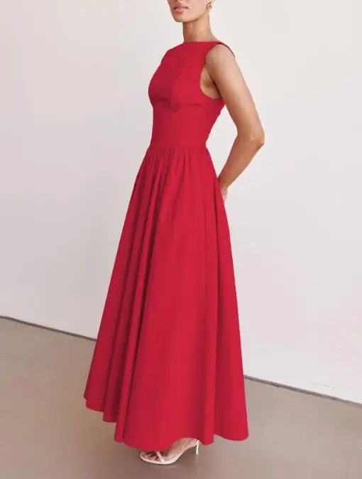 

Elegant Exquisite Fashionable Women's Solid Color Sleeveless Pleated Dress Popular Stylish Minimalist Design