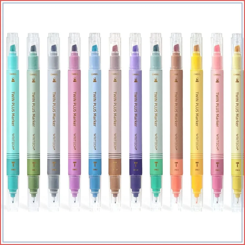 

Dual Tip Highlighter Markers: Aesthetic Fine & Chisel Tip Pastel Vintage, No Bleed & Smear for Bible Highlighting Journaling, 12ct