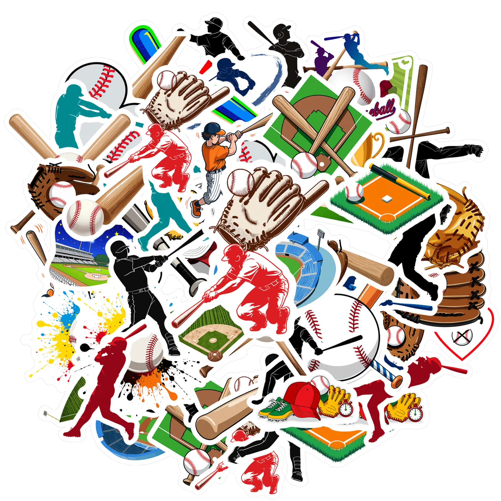 35pcs Cartoon Baseball Stickers Sporty Sports Stickers Sports Decals For Laptop Luggage Scrapbook Diary Sticker