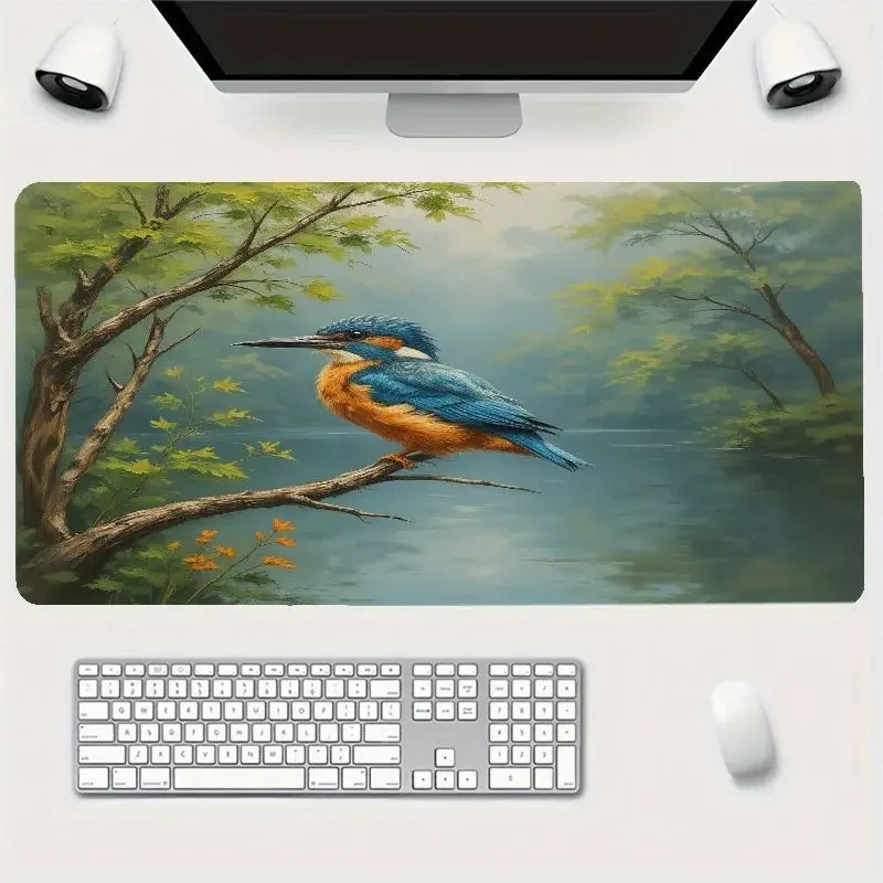 Brand Kingfisher Iron Art Mouse Pad Non-Slip Gaming Desk Mat Vibrant Blue Orange Nature Work Office