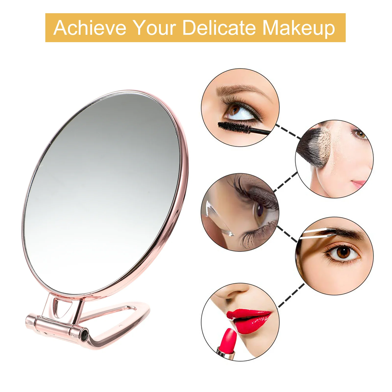 

Double Sided Mirror Handheld Magnifying Pedestal Makeup Mirror Vanity Portable Travel Compact Beauty Grooming Tool