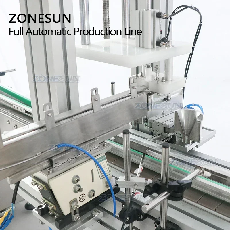 ZONESUN Nail Polish Bottle Filling Cap Pressing Machine Capping Machine Line With Cap Vibratory Feeder Flow Paste ZS-FAL180R7