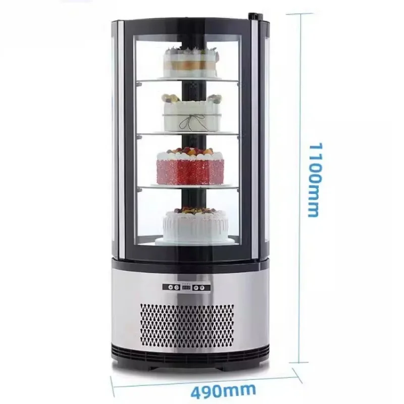 Cake Display Refrigerator,Commercial Upright Glass Cylinder Display Case for Bakeries,Stainless Steel Rotating Glass(Customized)