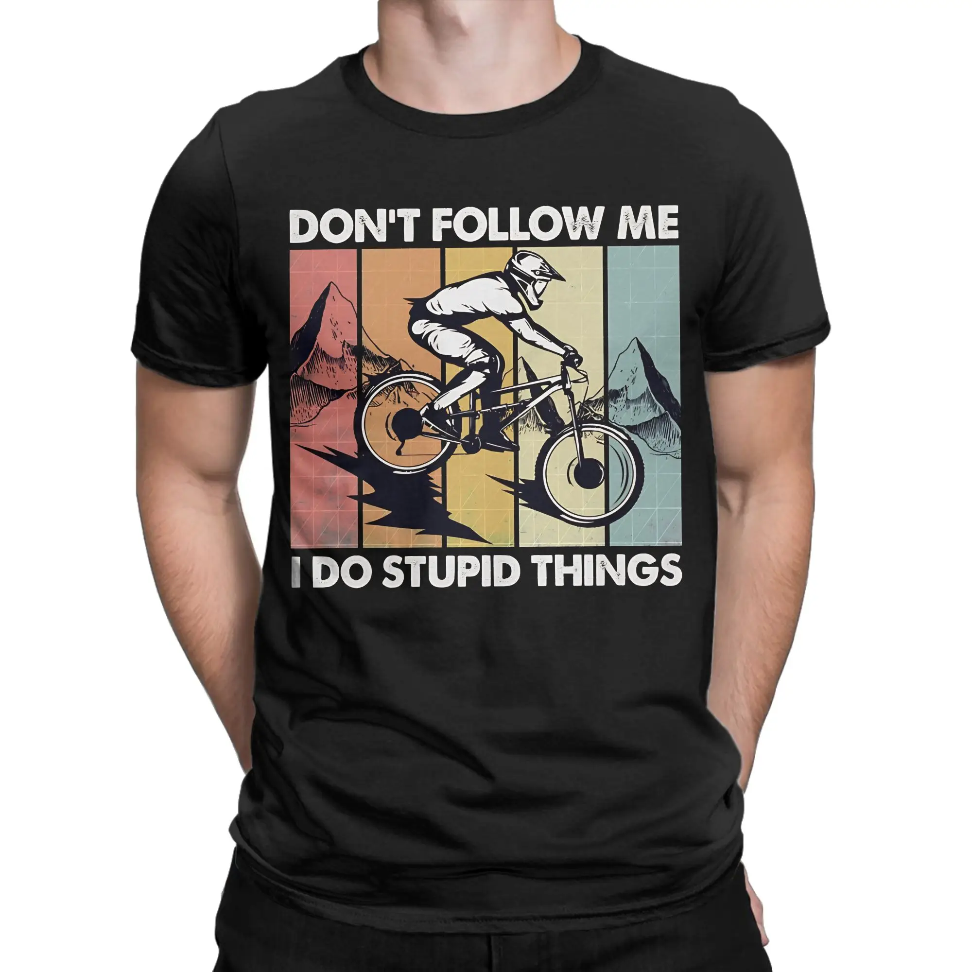 Downhill Don't Follow Me I Do Stupid Things Graphic 100% Cotton T-Shirt MTB Mountain Bike Tops Tees For Men