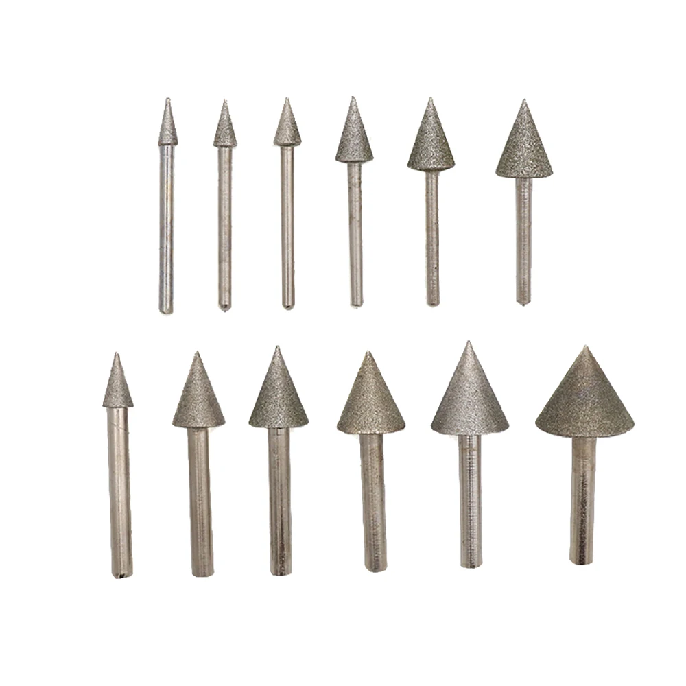 4-25mm Tapered Umbrella Diamond Grinding Head Grinding Needle Bits Burrs Metal Stone Jade Engraving Carving Tools 3mm/6mm Shank