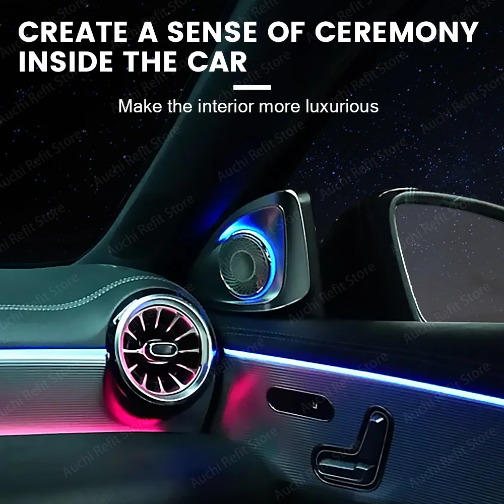 64 Colors For Mercedes-benz 4D Rotating Tweeter CLA W118 C118 RGB Led Luminous Car Speaker Horn Refit Car Interior Modification