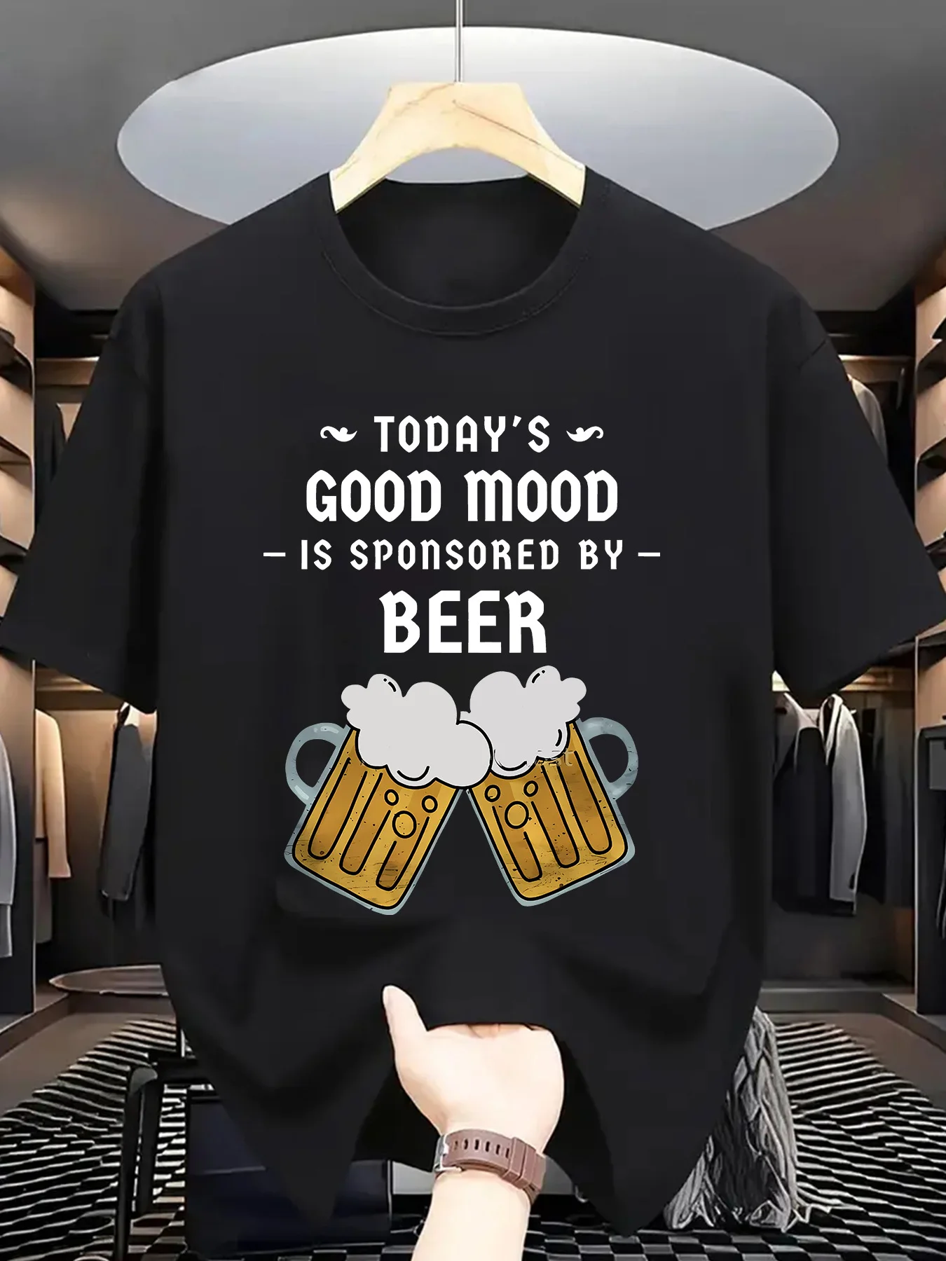 Men'S Casual Summer T-Shirt Featuring a Fun Graphic Print That Promotes a Positive Vibe, Designed with a Crew Neck, Short Sleeves, And a Regular Fit Made from Slightly Stretchy Fabric - a Stylish Tee for Adults
