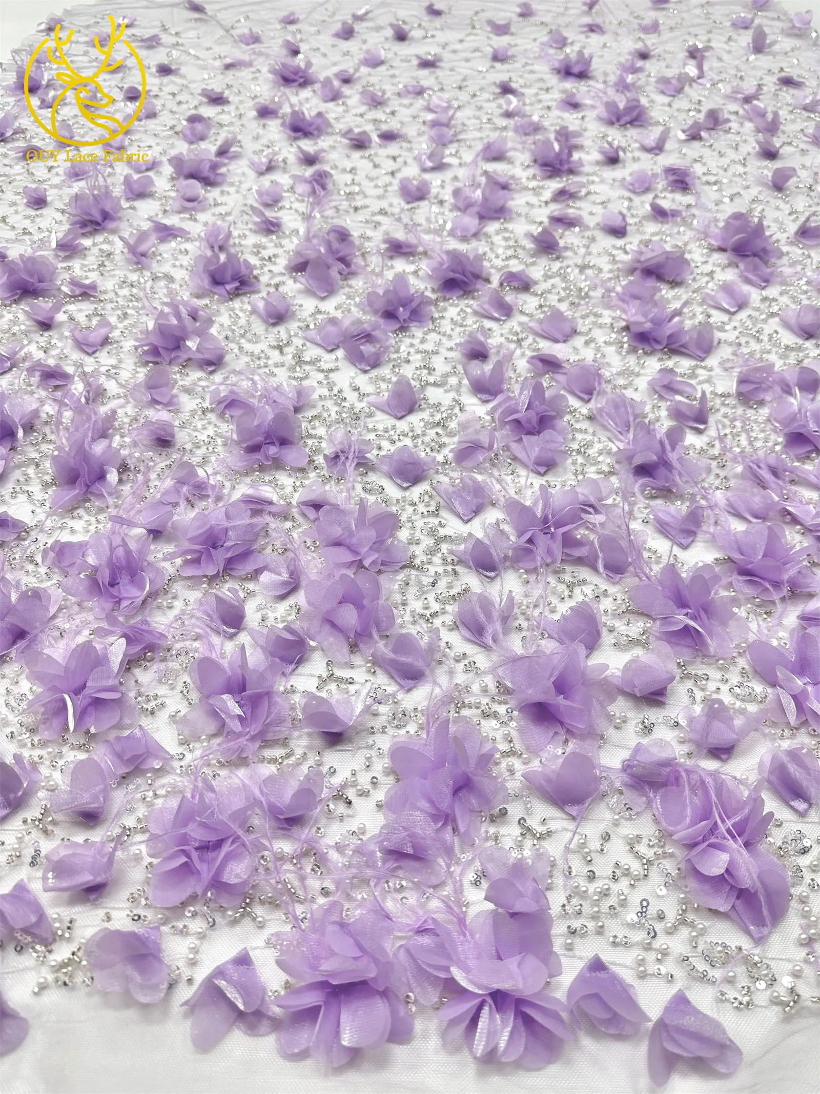 Eleganter handgefertigter 3D-Applikations-Spitzenstoff 2026, hochwertige französische Pailletten-Tüllspitze für Hochzeits- und Partykleider, 5 Yards – Detail 11