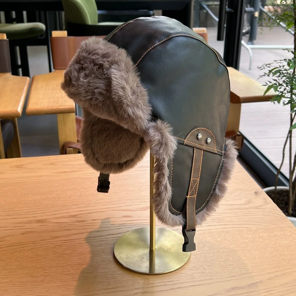 New Style Bomber-Style Leather Windproof Pilot “Lei Feng” Hat for Men and Women—Warm, Outdoor, Retro Skiing and Flying Hat