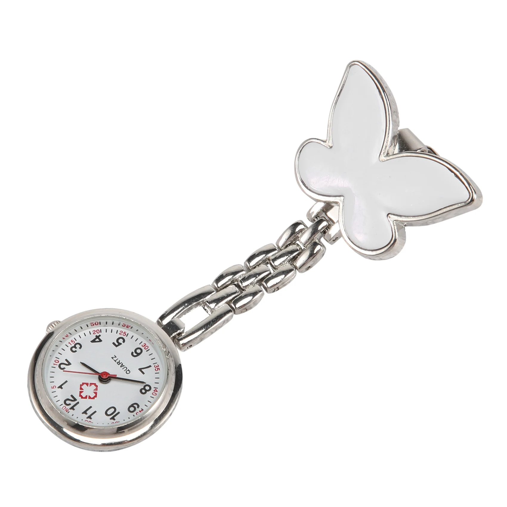 FZFZ ナースクロック 心拍数モニター 懐中時計 クォーツ バタフライモチーフ ホワイト