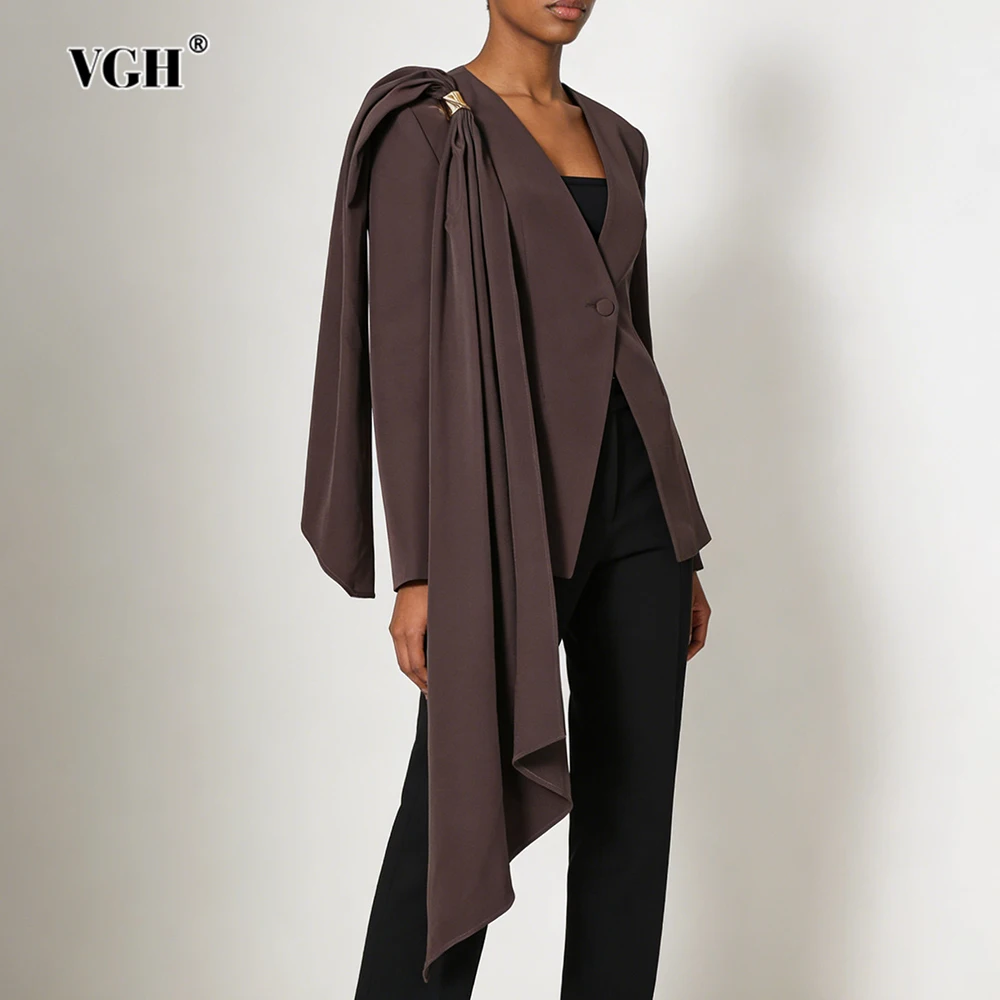 

VGH Design Sense Solid Slimming Blazers For Women V Neck Long Sleeve Autumn Temperament Commute Jacket Female Fashion Style New