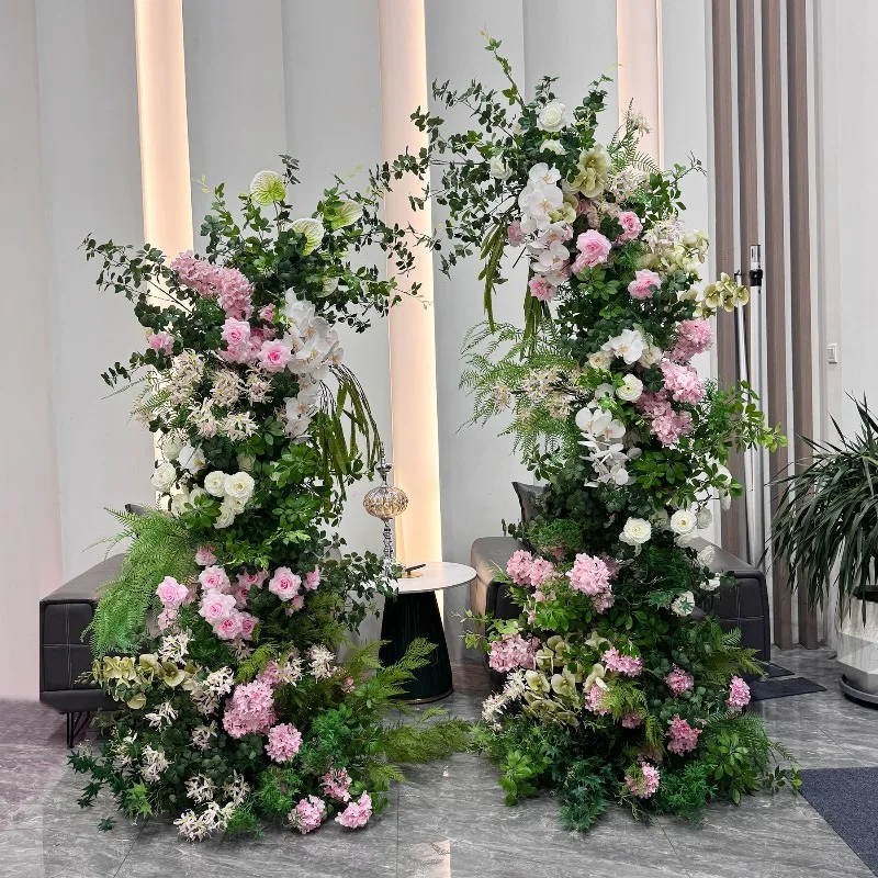 Wedding decoration pink forest horn arch set silk flower stage welcome background photography prop flower