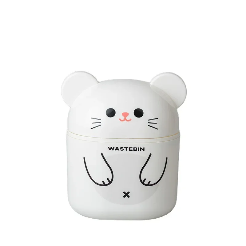 Bear Household Mini Flip Lid Shake Lid Sundry Storage Bucket Small Paper Basket Creative Desktop Cartoon Trash Can