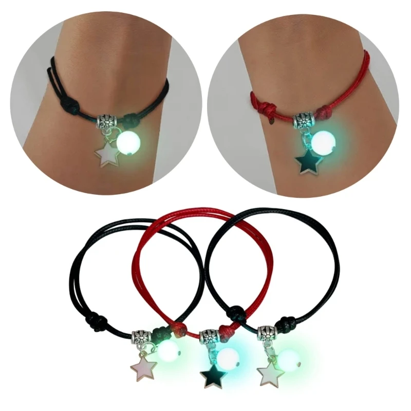 3 Pcs Couple Bracelets Love Star Moon Cat Luminous Bangles for Friendship Sister Women Man Lucky Wish Jewelry Gift