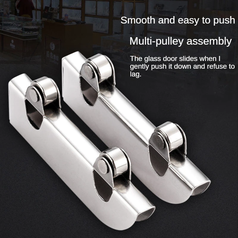 4pc Stainless Steel Pulley 5mm Glass Sliding Door Wheel Clamp Track Roller Runner for Display Cabinet Mobile Counter Repair Part
