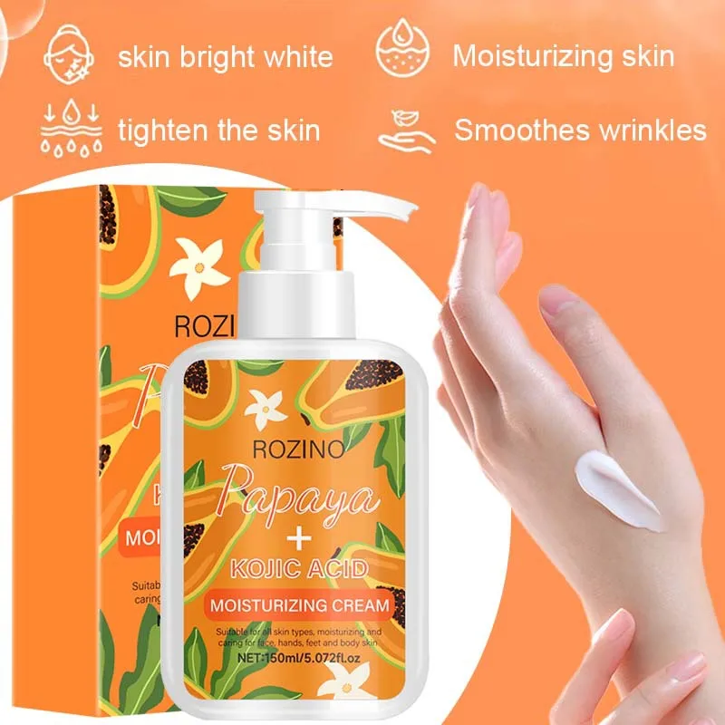 โลชั่นบำรุงผิวมะละกอผสมโคจิก แอซิด สำหรับบำรุงผิวทั่วร่างกาย ช่วยให้ผิวชุ่มชื้น แห้งกร้าน ให้ความชุ่มชื้นยาวนาน พร้อมกลิ่นหอมติดทนนาน