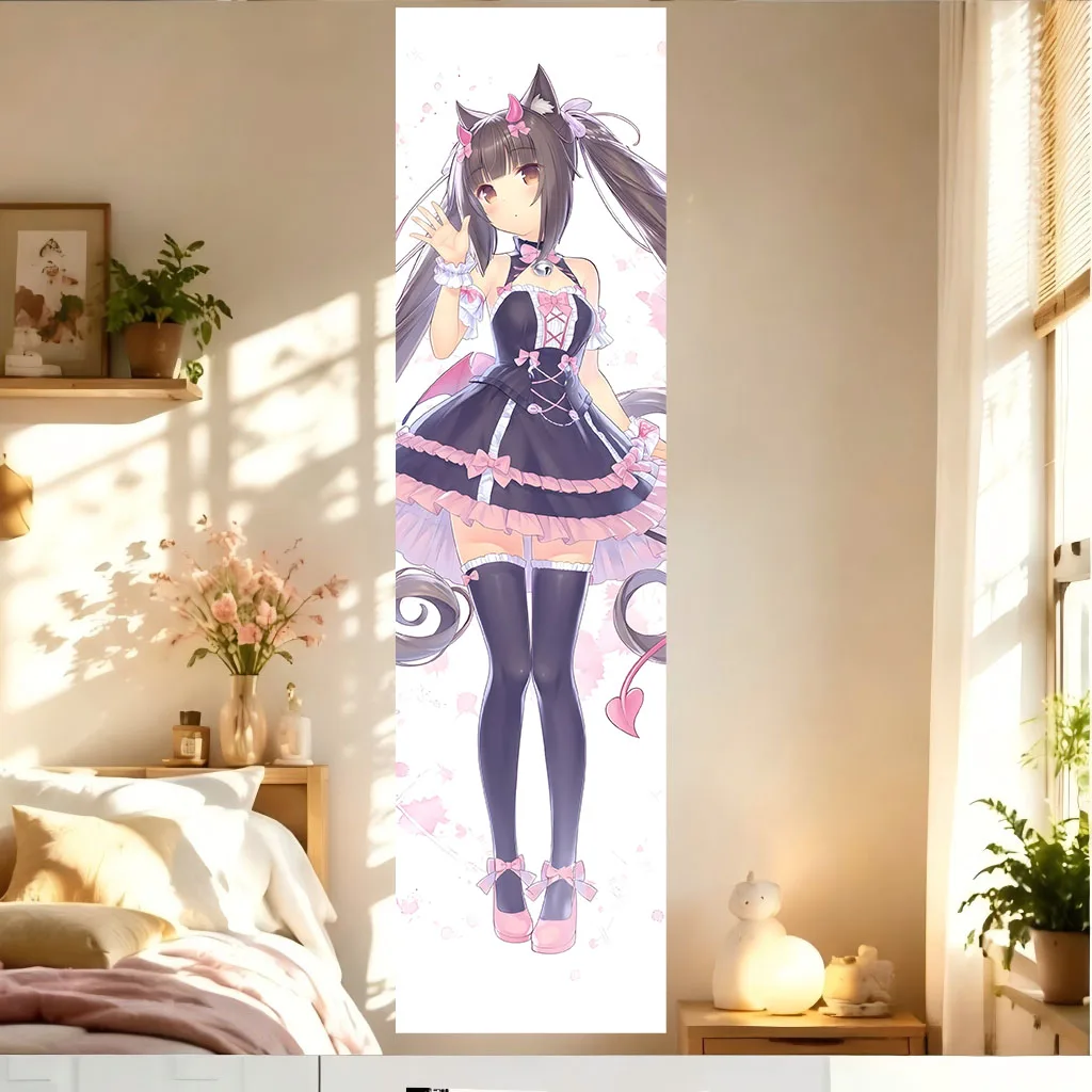 Kawaii Anime Wall Tapestry Nekopara Chocola Cat Girl Wall Hanging, Aesthetic Dorm Bedroom Background Home Art Decor