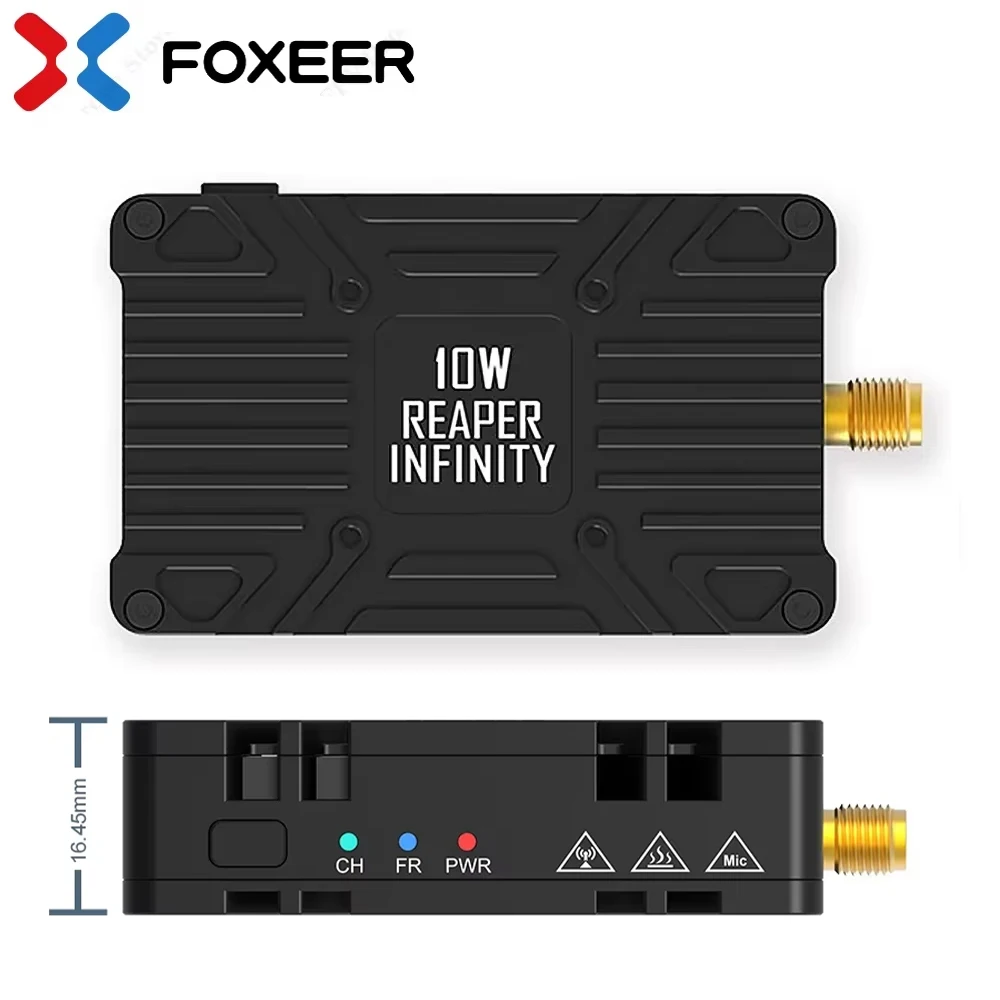 

FOXEER 4.9G-6G Reaper Infinity 10W 80CH VTX 2-8S Lipo 400mW/2W/5W/7.5W/10W Switchable Transmitter for Long Range RC FPV Drone