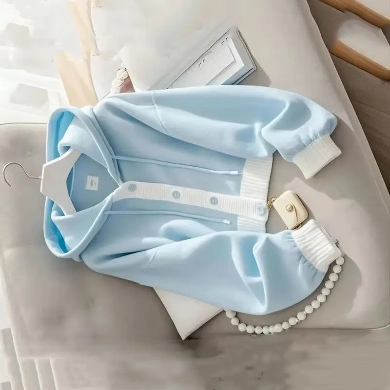 

Ленивый ветер, женский свитер с капюшоном, куртка, осень-зима, новый женский лоскутный кардиган, толстовки, усовершенствованные женские свободные синие топы, пальто