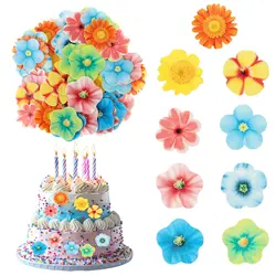 48/50/72pcs Butterfly Flowers Cupcake Toppers Decorating Wafer Paper Flower Cake Topper for Wedding Cake Birthday Anniversary