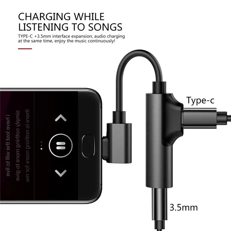 2 w 1 type-c do 3.5mm Adapter słuchawkowy telefon USB type-c do 3.5mm Jack Audio słuchawki pomocniczy kabel do Xiaomi Huawei