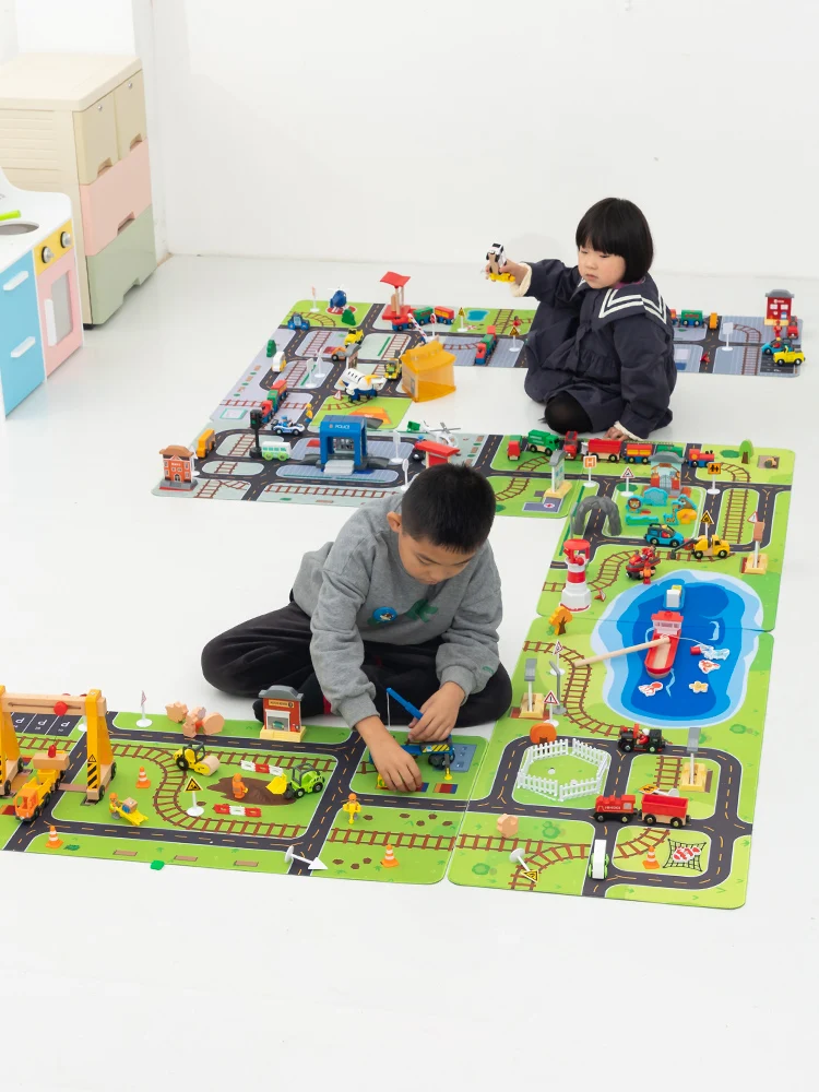 

Children's Crawling Mat City Traffic Toys Big Road Road Street Floor Mat Tasteless Moisture-Proof Large Thickened Lock Edge M28