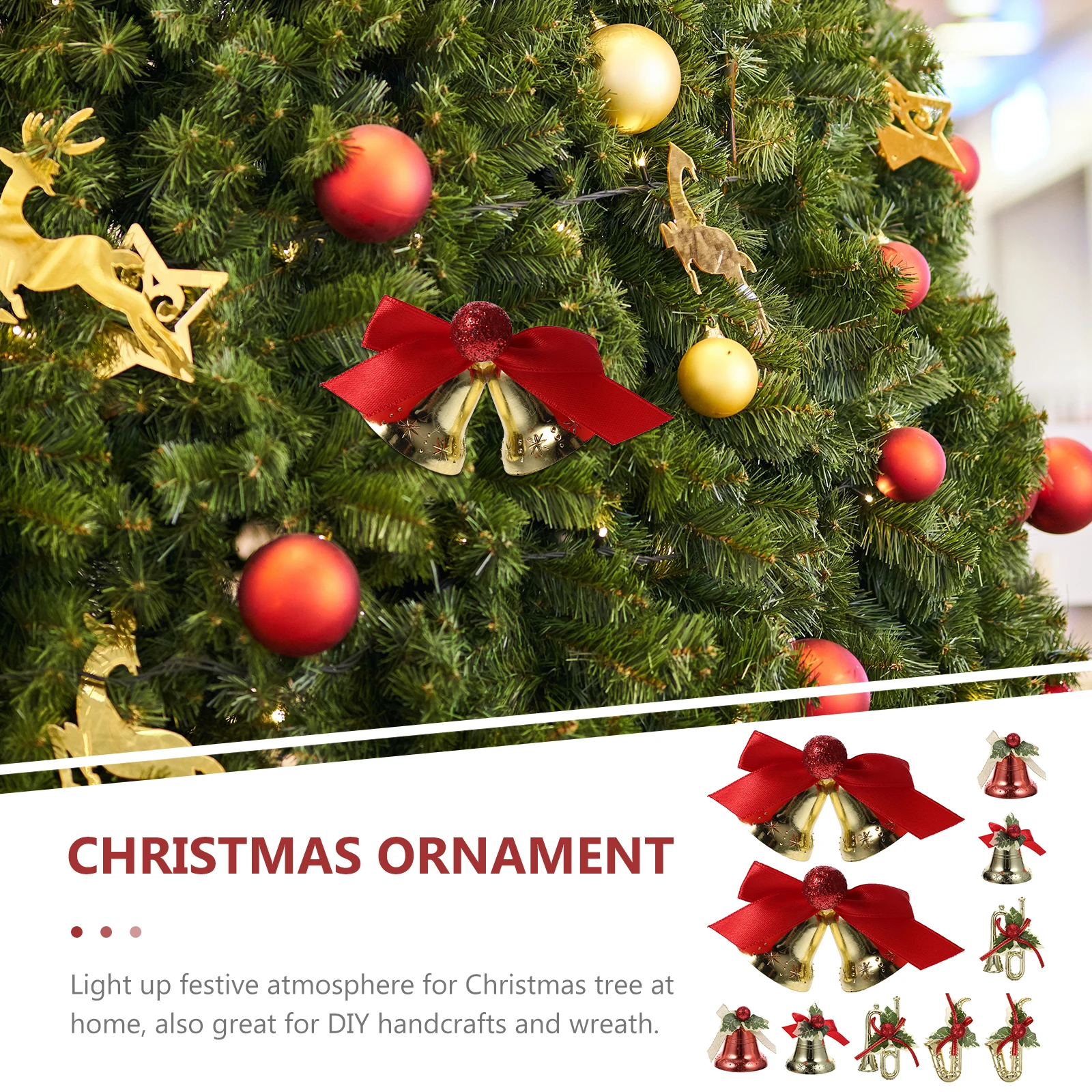 

10pcs Christmas Bow Flower Bell Hanging Ornaments Xmas Tree Decorative Accessories Diy Crafts Materials Unique Plastic Flower