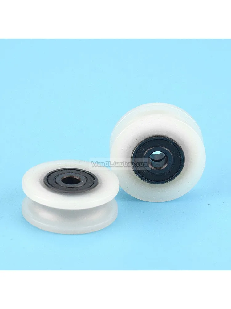 1Pc plastic wrapped nylon wheel U-groove wheel, rolling wheel r5 groove wheel U-wheel embedded with dual bearings plastic wheel