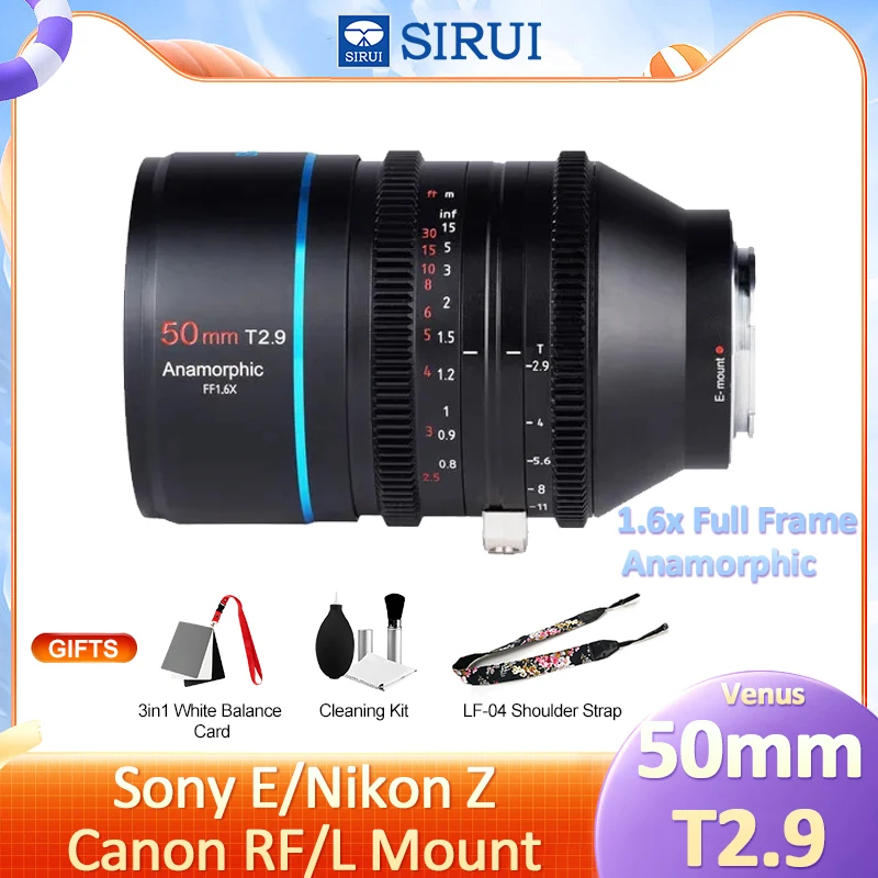 

SIRUI Venus 50mm T2.9 1.6x Full Frame Anamorphic Cine Video Lens for Sony E FX6 A7M4 A7S3 Nikon Z Z9 Canon R R5C R8 L mount