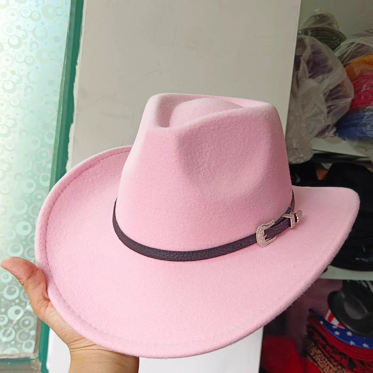 Purple Western Cowboy Men\'s and Women\'s Hat Jazz Hat Cowboy Hat Rose Red Belt Accessories Panama Knight Hat