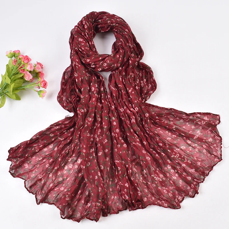 Autumn and Winter New Bali Yarn Crease Fresh Small Fragmented Flower Long Scarf High Quality Bali Yarn Printed Scarf Shawl