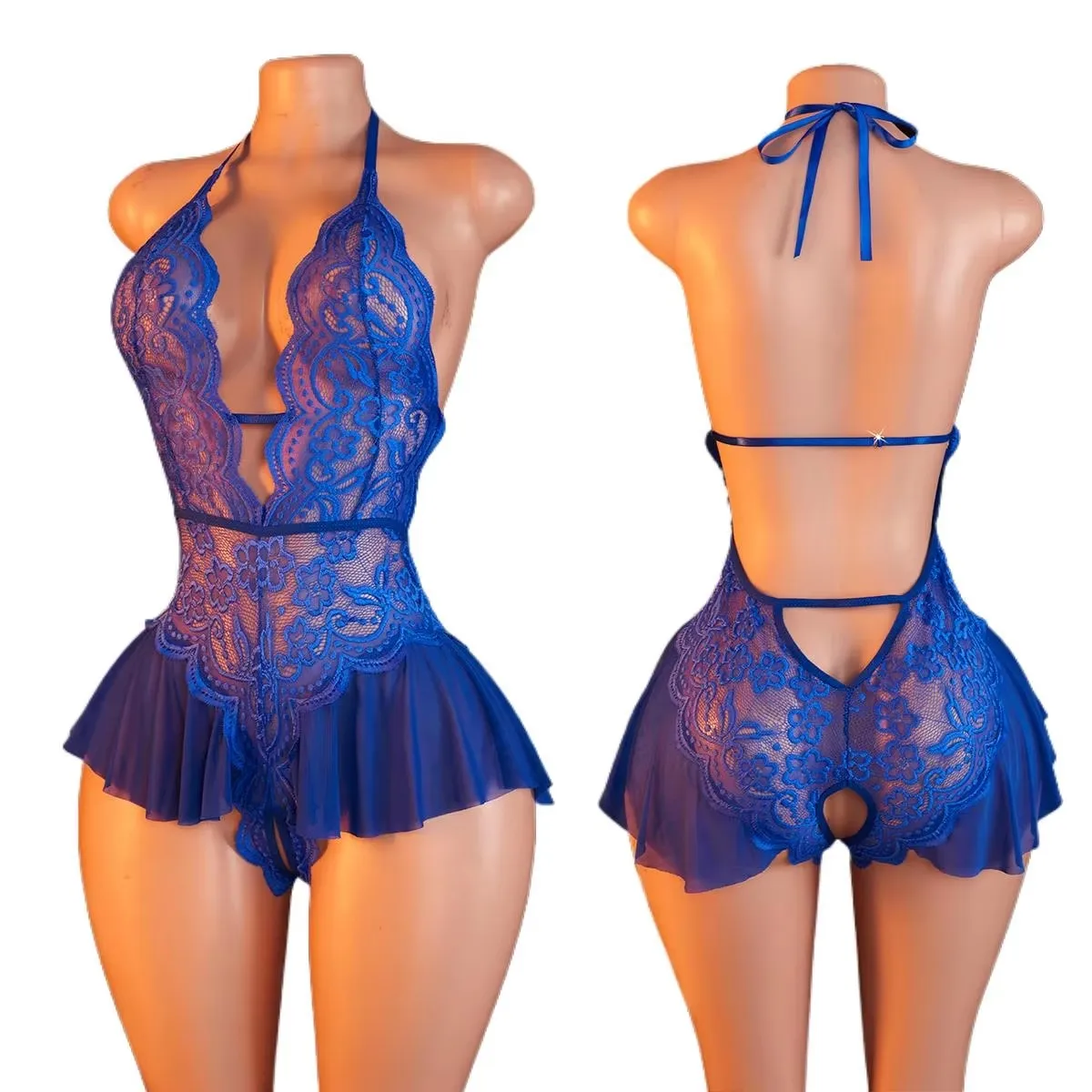 New Lace Mesh Strap Design See-through Backless Sexy Temptation Ladies Lingerie Sleepwear Sexy Women Nightie Gown view 2
