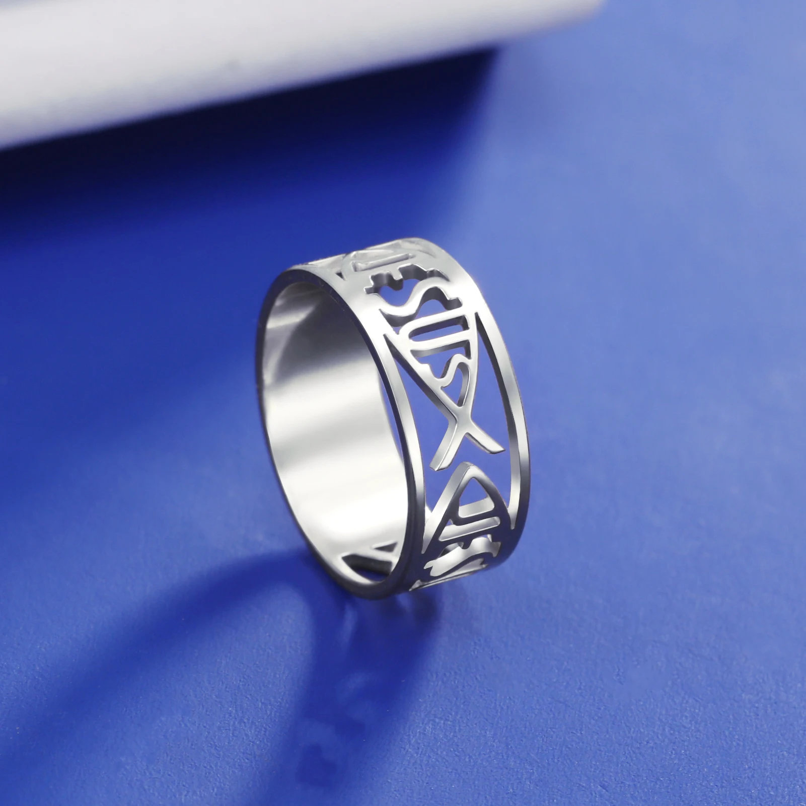 Skyrim Jesus Fish Ring Men Women Stainless Steel Finger Rings Religious Christian Prayer Amulet Jewelry Birthday Gift Wholesale