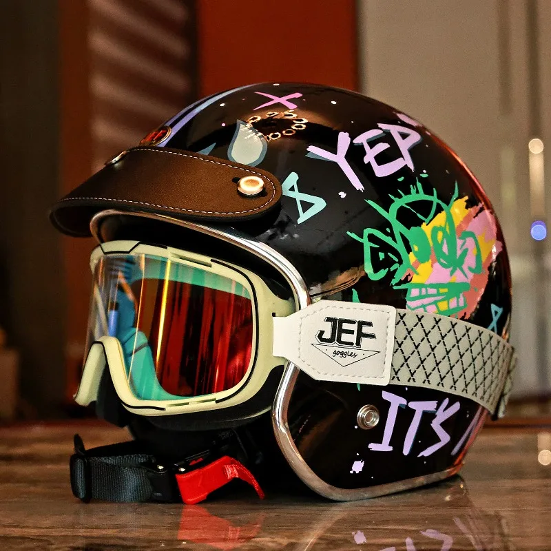 

Retro Semi-open Skull Motorcycle Helmet Cross-country Motorcycle Accessories Motorcycle Helmet 3/4 Retro Helmet in Winter