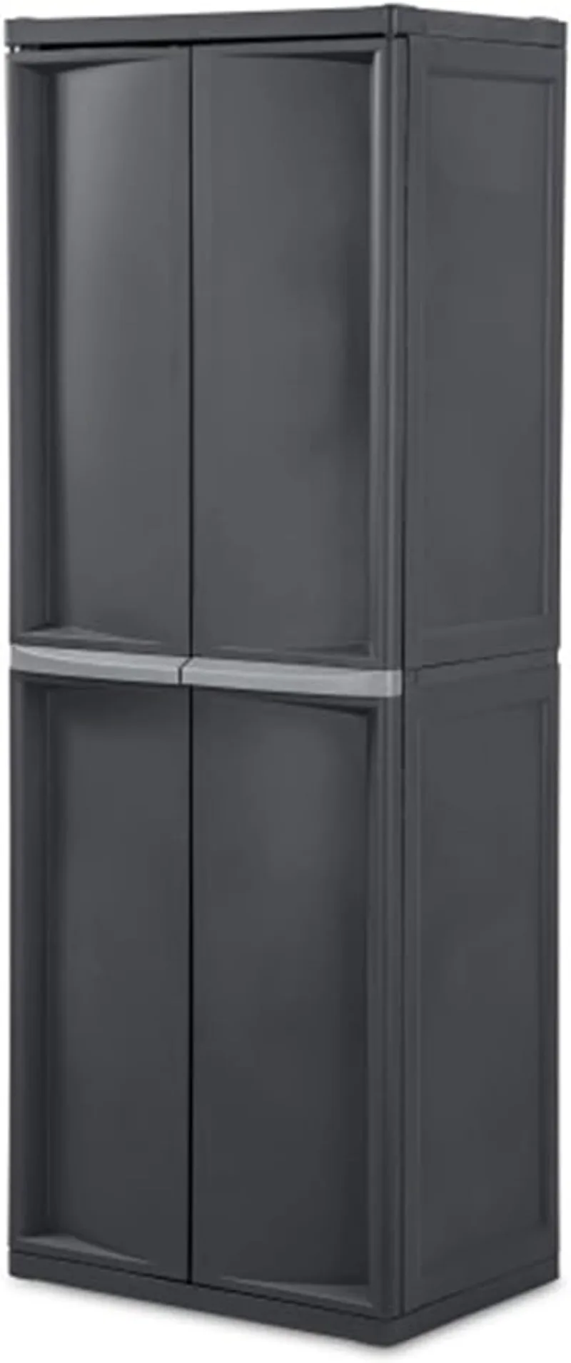 Sterilite 4 Shelf Cabinet, Heavy Duty and Easy to Assemble Plastic Storage Unit, Organize Bins in the Basement, Mudroom, Gray