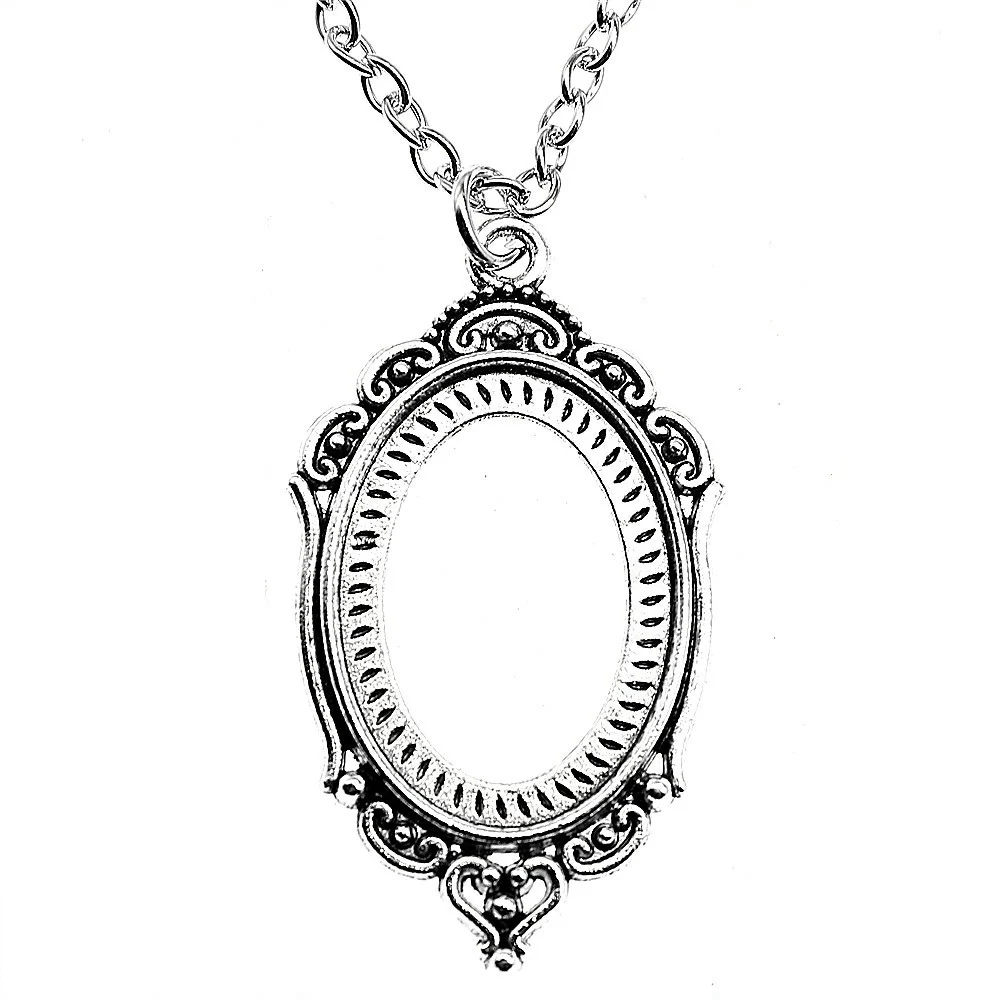 Oval Simple Style Cameo Cabochon Pendant Base Setting Choker Necklace Men Accessories Jewelry Chain Length 70cm OR 45+4cm