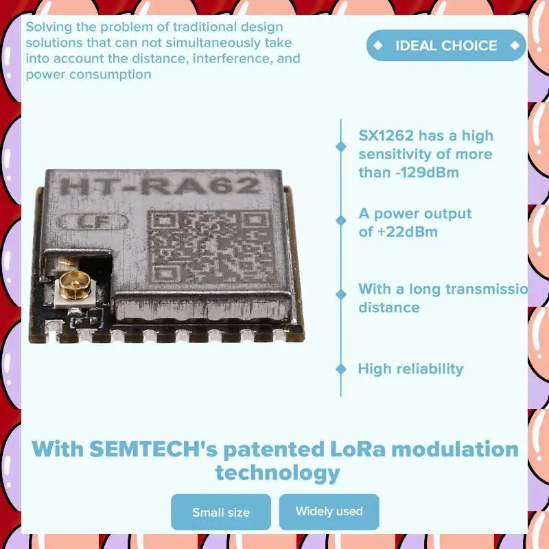 

Модуль A72Z HT-RA62 433-510 МГц Модуль Lora SX1262 Вторичная разработка поддерживает протокол Lorawan
