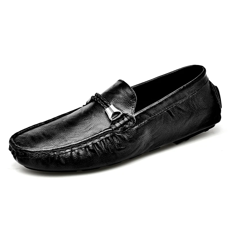 

Genuine Leather Men Loafers High Quality Fashion Casual Shoes Slip on Flats Boat Lightweight Walking Driving Sneakers Black
