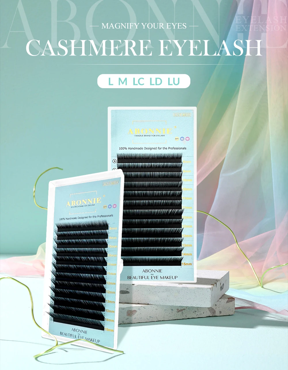 ABONNIE Cashmere Lash Trays I/J/B/L/LB/LJ/M/LU/LC/LD/C/CC/D/DD Curl Matte Wimpernverlängerungen Cashmere Einzelwimpernverlängerungen – Detail 1