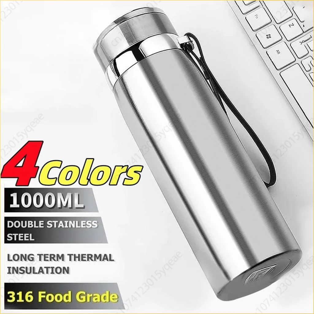 Bottiglia d\'acqua termica da 1000ml Thermos boccetta sottovuoto doppia tazza isolata per tè e caffè in acciaio inossidabile a prova di perdite per