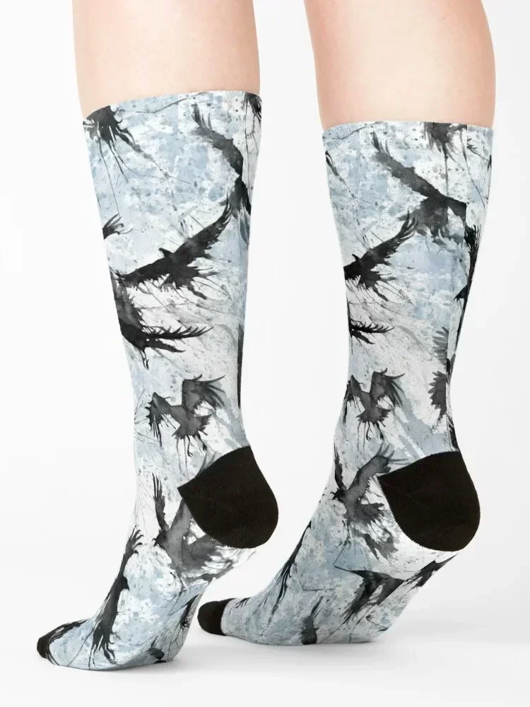 الغربان على الألوان المائية، الغربان الجوارب الملونة مجنون الرجبي الشتاء الدافئ الرجال الجوارب النسائية #4