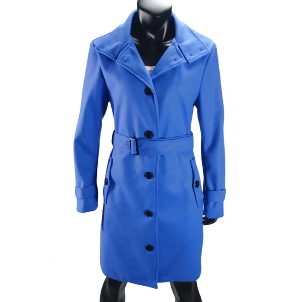 

Long Sleeve Woolen Coat Stylish Plus Size Woolen Coat with High Collar Belt Long Sleeves Thick Overcoat for Dating Shopping